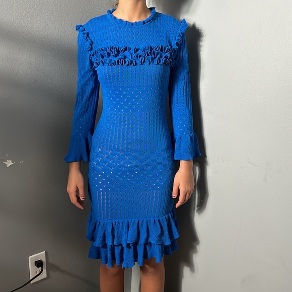 Bebe Knit Dress Ruffle Chest and Hem size Small - Picture 1 of 14